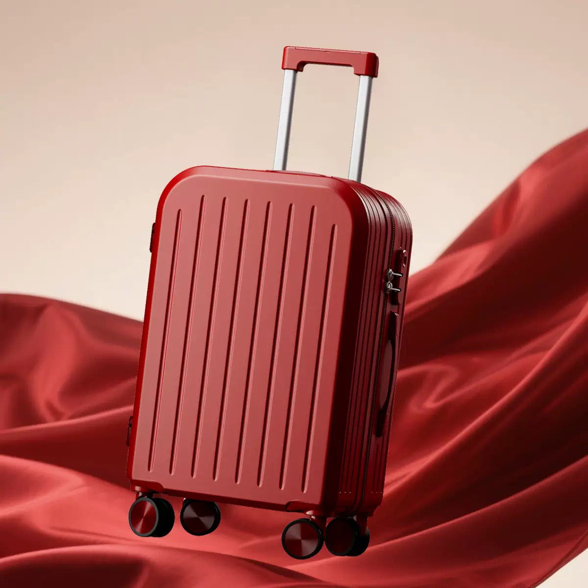 Wine Red Wedding Luggage, Vertical Striped Hard Shell Honeymoon Suitcase