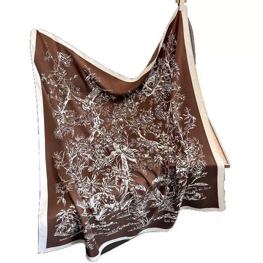 French Style Coffee Jungle Floral Print Large Square Scarf