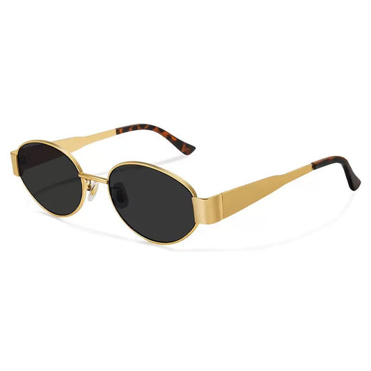 Vintage Oval Metal Frame Sunglasses, Gold Rim Y2K Shades